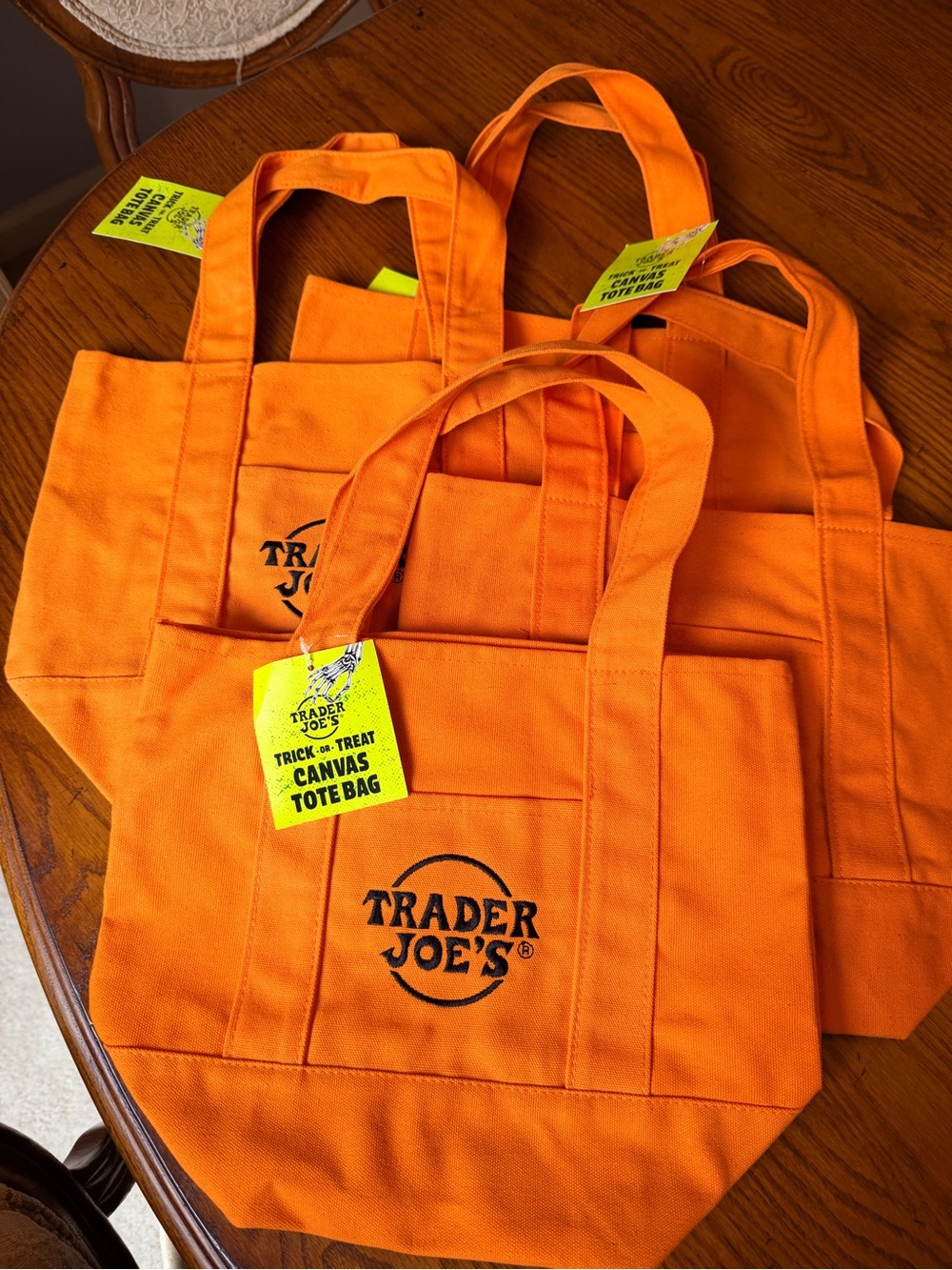 Trader Joe's Orange mini trick or treat Canvas Tote Bags - Set of 4 new with tag - Picture 2 of 2